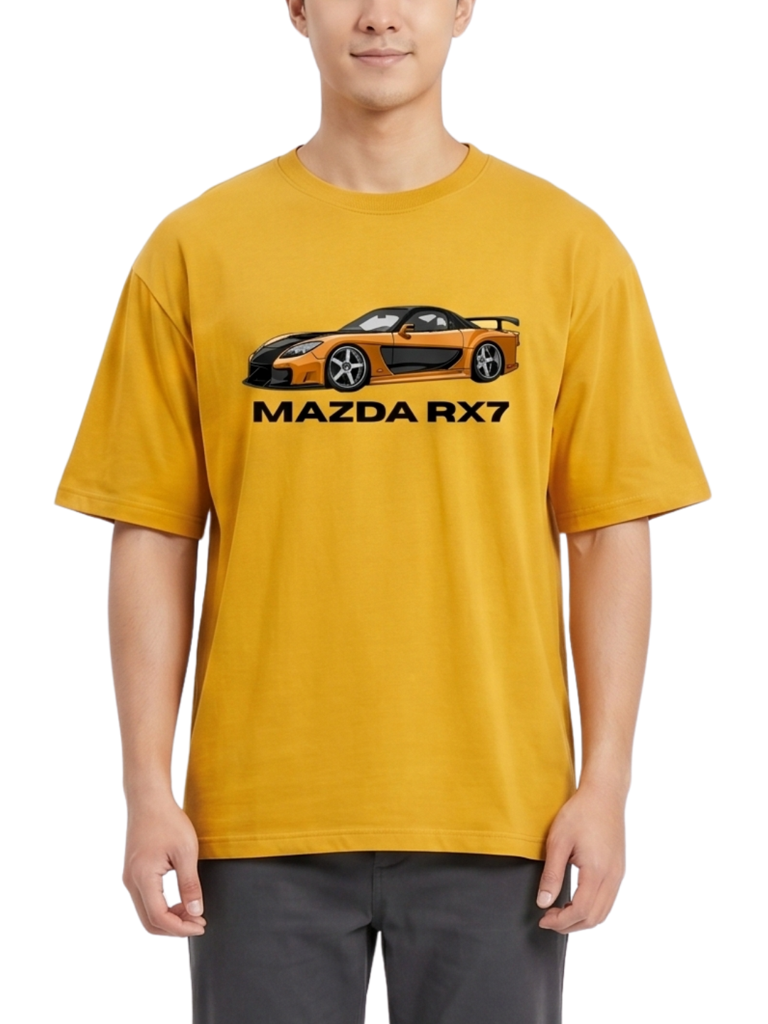 Men's Oversized Drop Shoulder Cotton T Shirt | Mazda RX-7 Sports Car