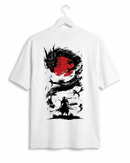 Men's Oversized Drop Shoulder Cotton T Shirt | Crimson Dragon Ascension