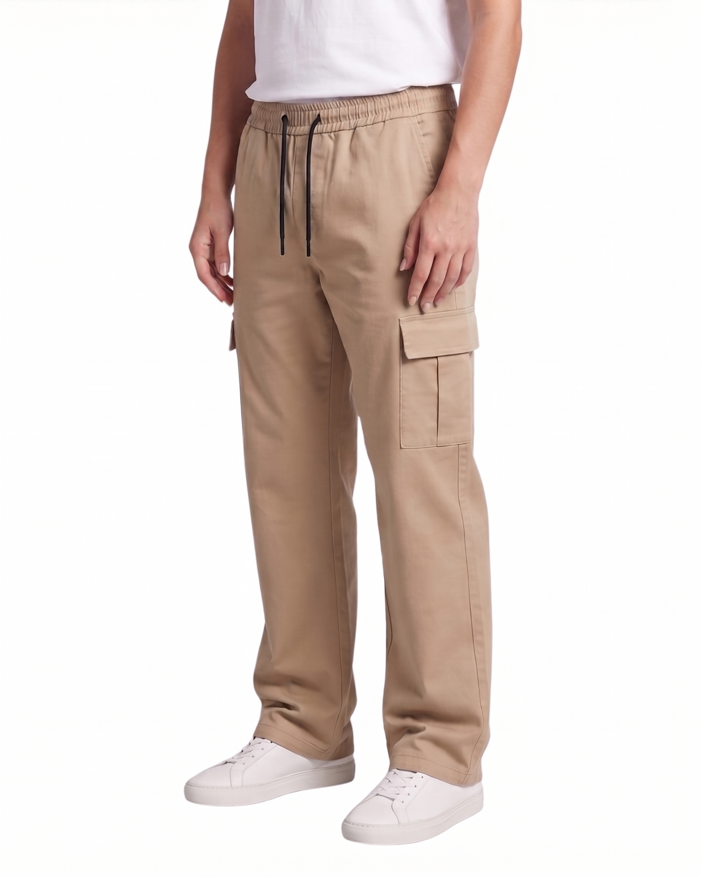 Women's Beige Canvas Wide-Leg Cargo Trousers