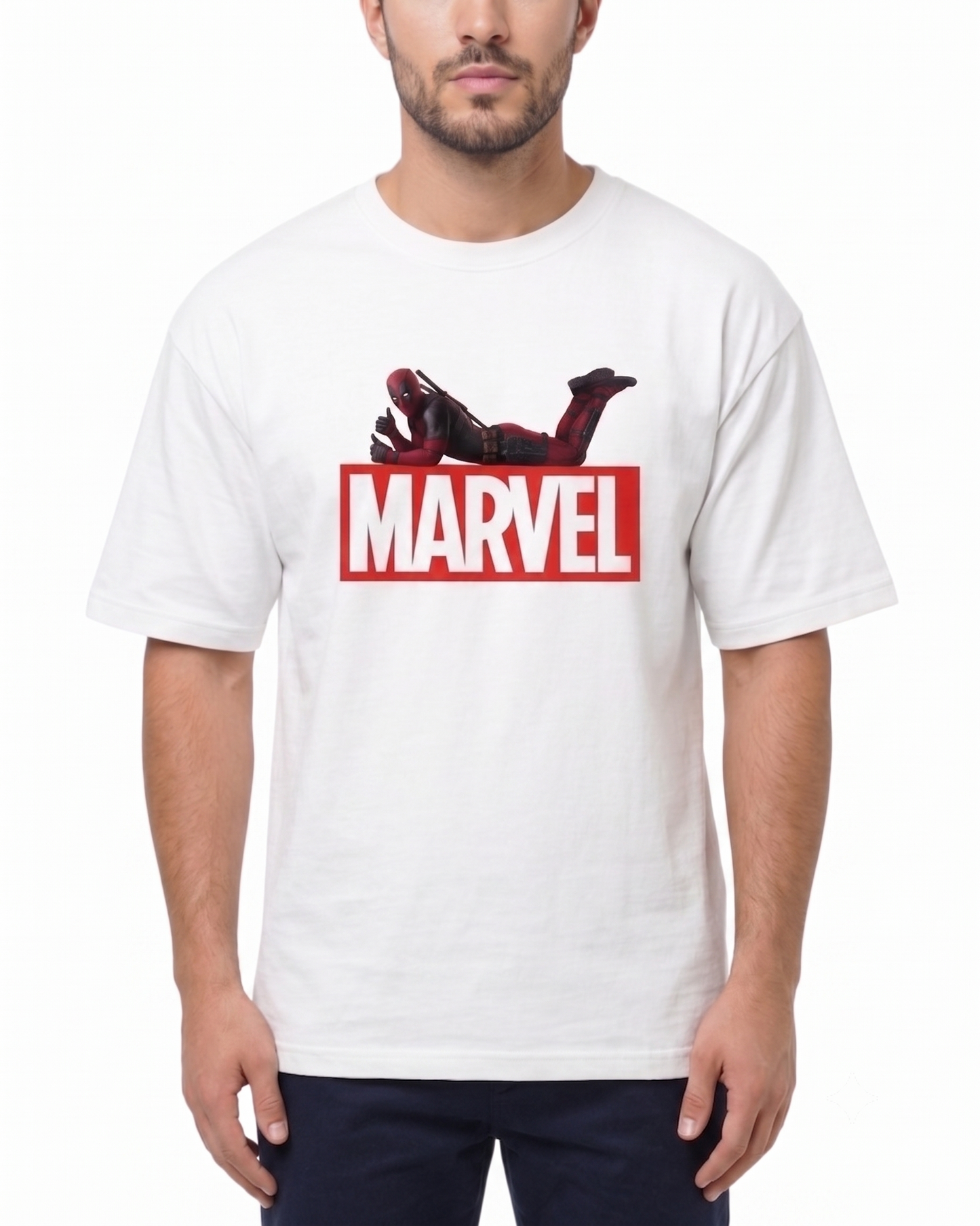 Men's Oversized Drop Shoulder Cotton T Shirt | Marvel Deadpool Edition
