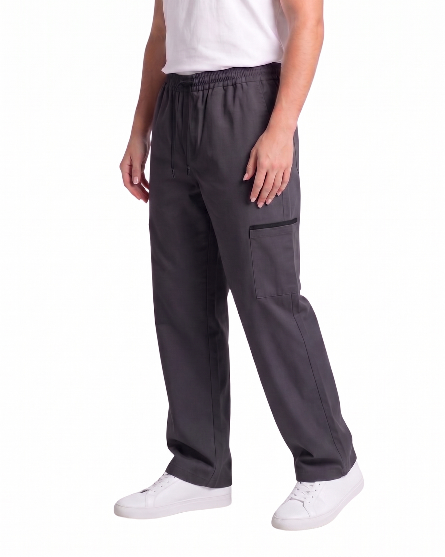 Women's Charcoal Grey Canvas Wide-Leg Cargo Trousers
