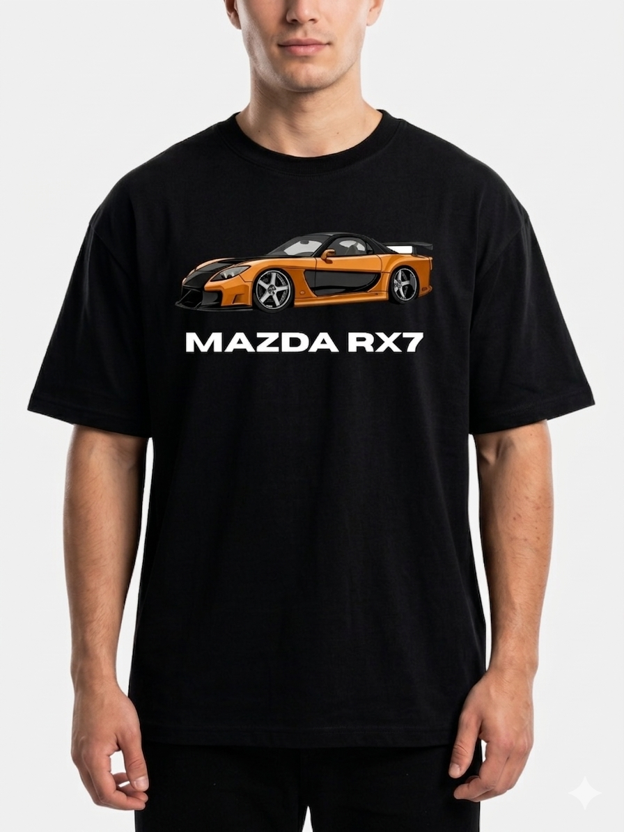 Men's Oversized Drop Shoulder Cotton T Shirt | Mazda RX7 Sports Car