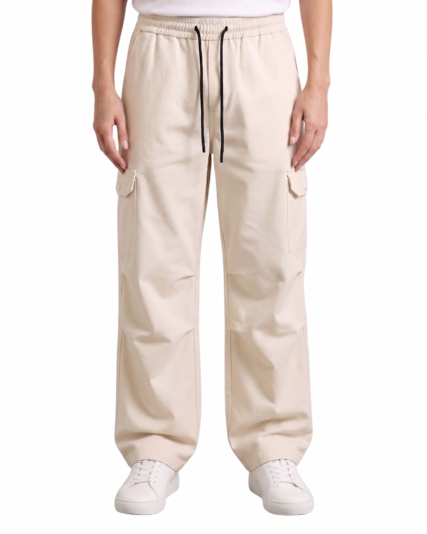 Women's Off-White Canvas Wide-Leg Cargo Trousers