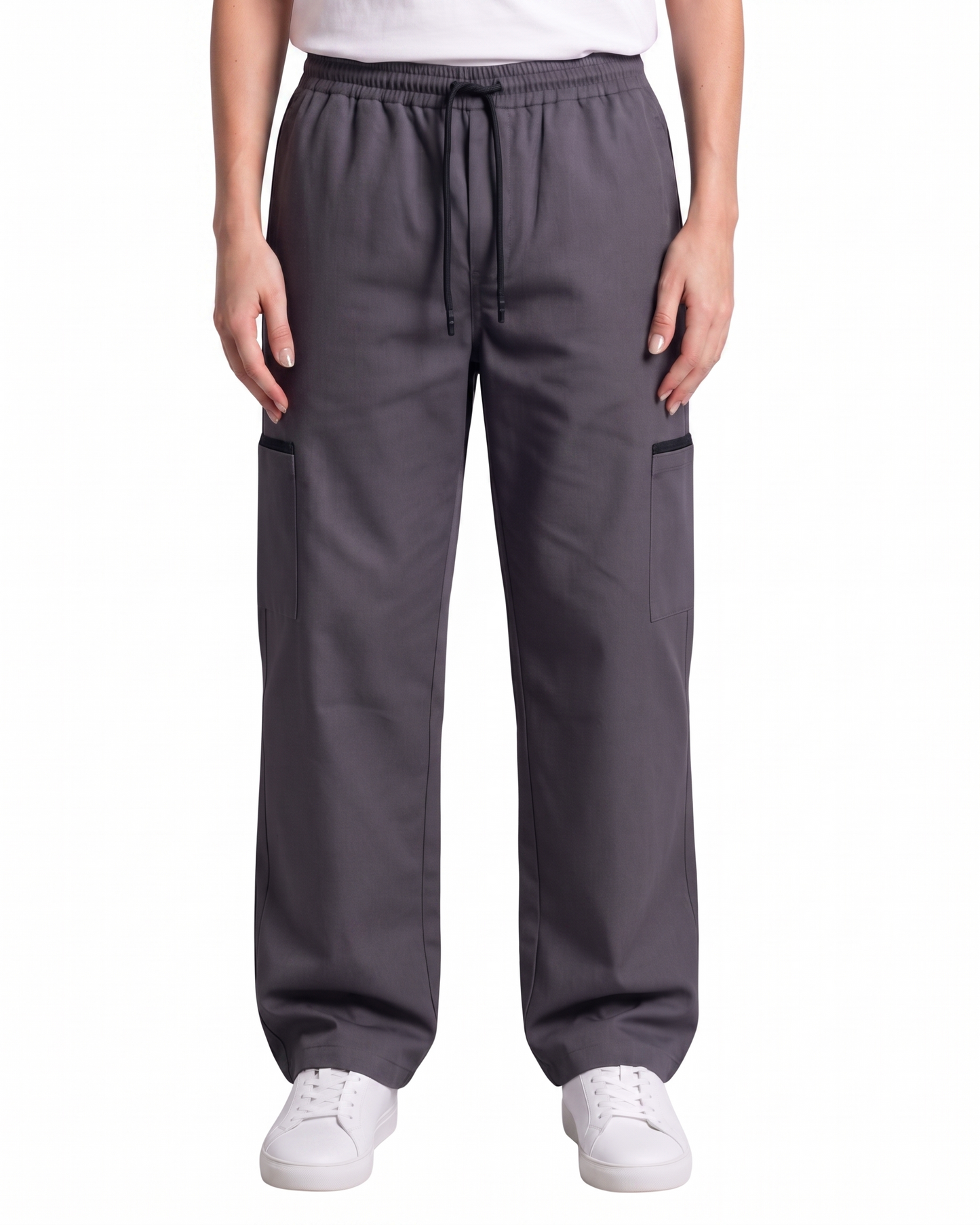 Women's Charcoal Grey Canvas Wide-Leg Cargo Trousers