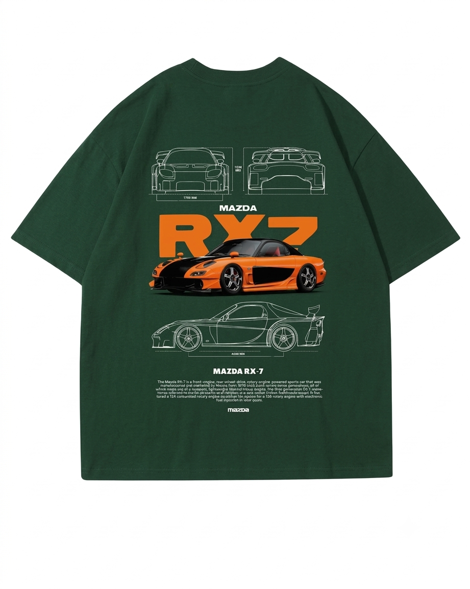 Men's Oversized Drop Shoulder Cotton T Shirt | Mazda RX7 Sports Car