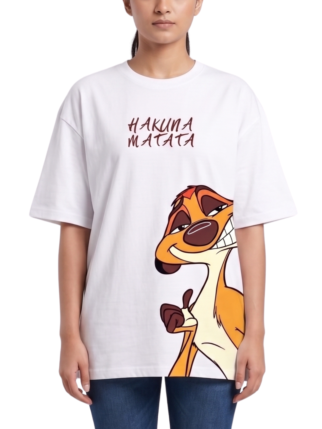 Women's Oversized Drop Shoulder Cotton T Shirt | Hakuna Matata Cartoon