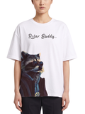 Women's Oversized Drop Shoulder Cotton T Shirt | Relax Buddy Raccoon