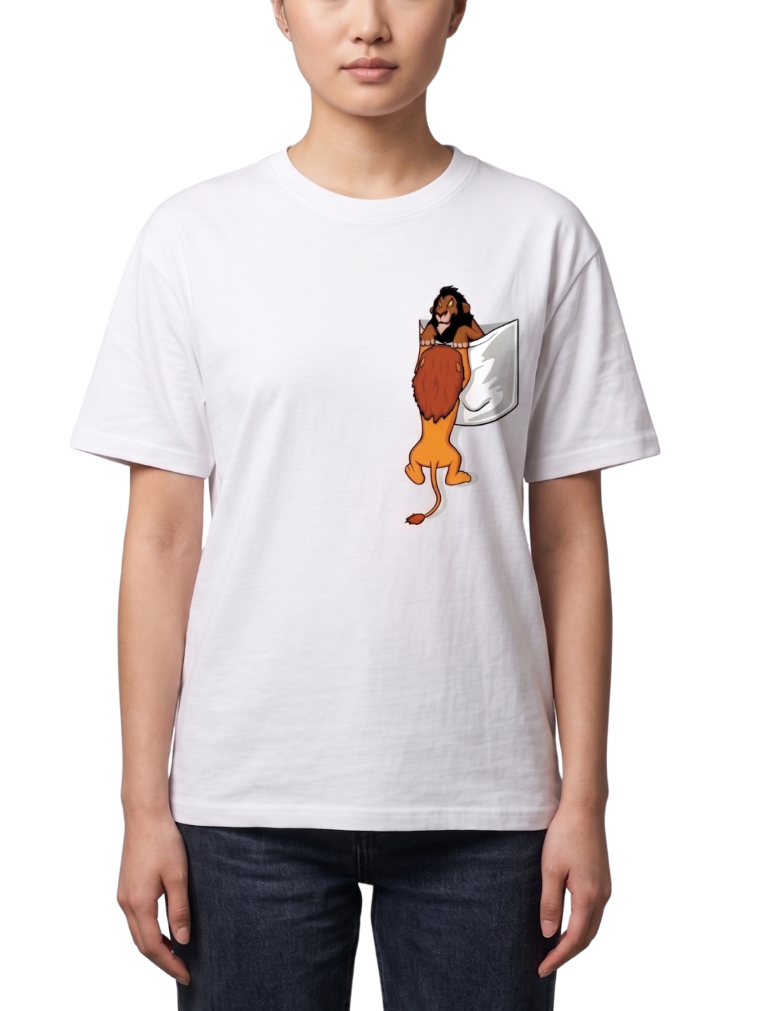 Women's Oversized Drop Shoulder Cotton T Shirt | Pocket Lion