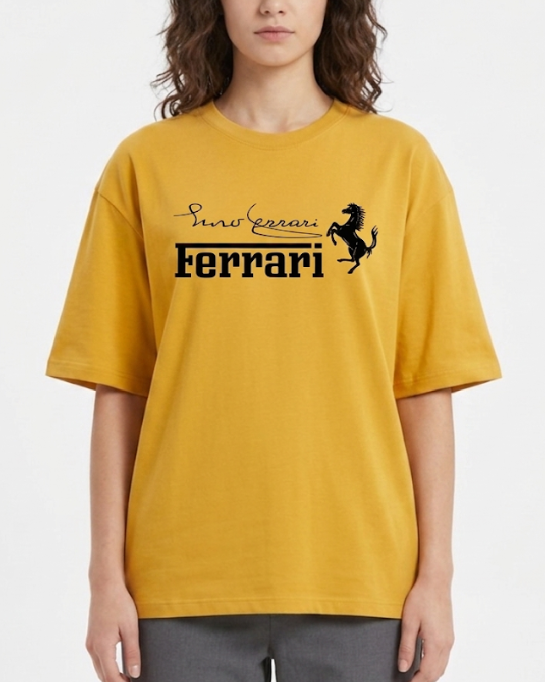 Women's Oversized Drop Shoulder Cotton T Shirt | Ferrari Logo Bold Streetwear