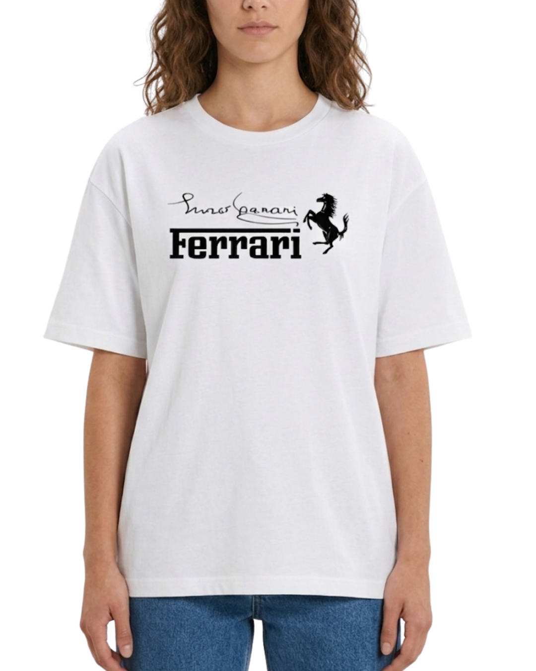 Women's Oversized Drop Shoulder Cotton T Shirt | Ferrari Logo Bold Streetwear