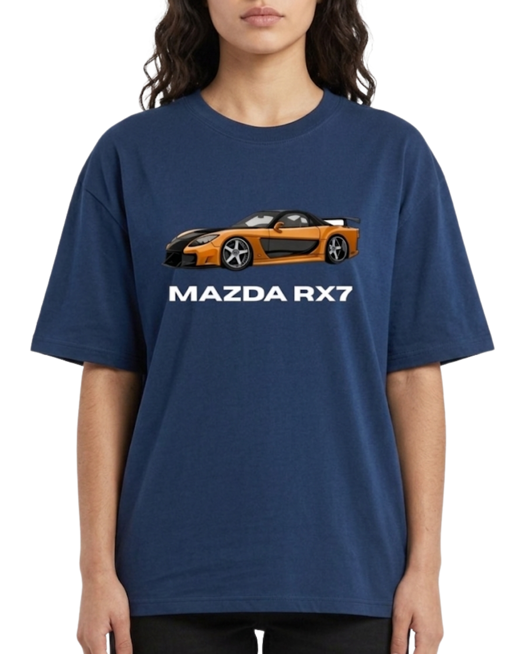 Women's Oversized Drop Shoulder Cotton T Shirt | Mazda RX7 Sports Car