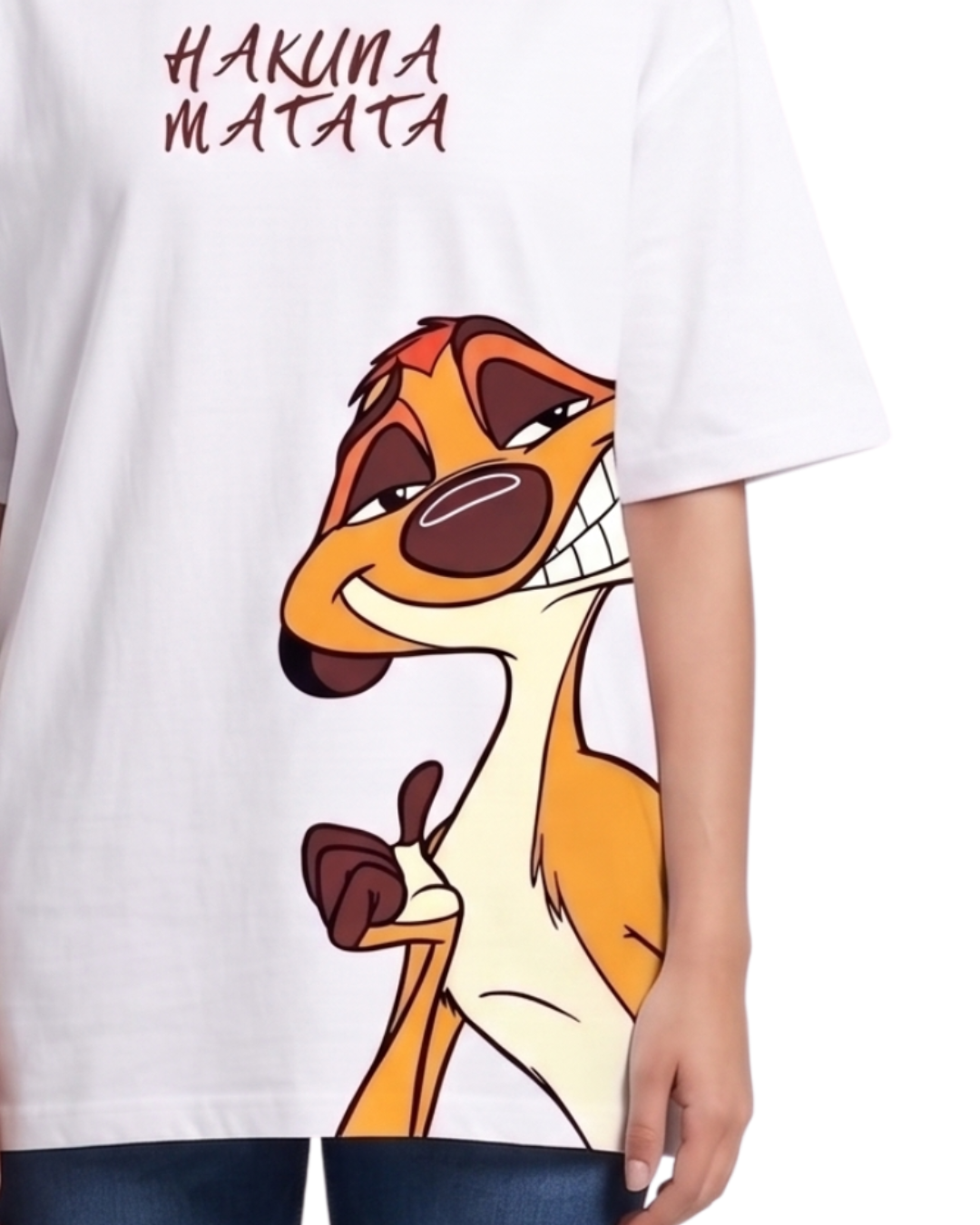 Women's Oversized Drop Shoulder Cotton T Shirt | Hakuna Matata Cartoon