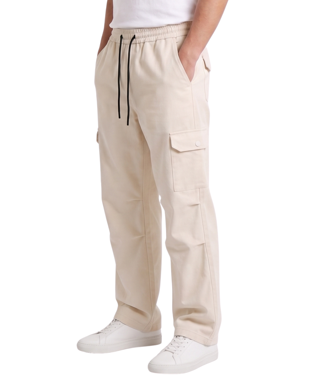 Men's Off-White Canvas Wide-Leg Cargo Trousers