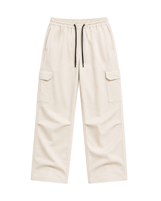 Men's Off-White Canvas Wide-Leg Cargo Trousers