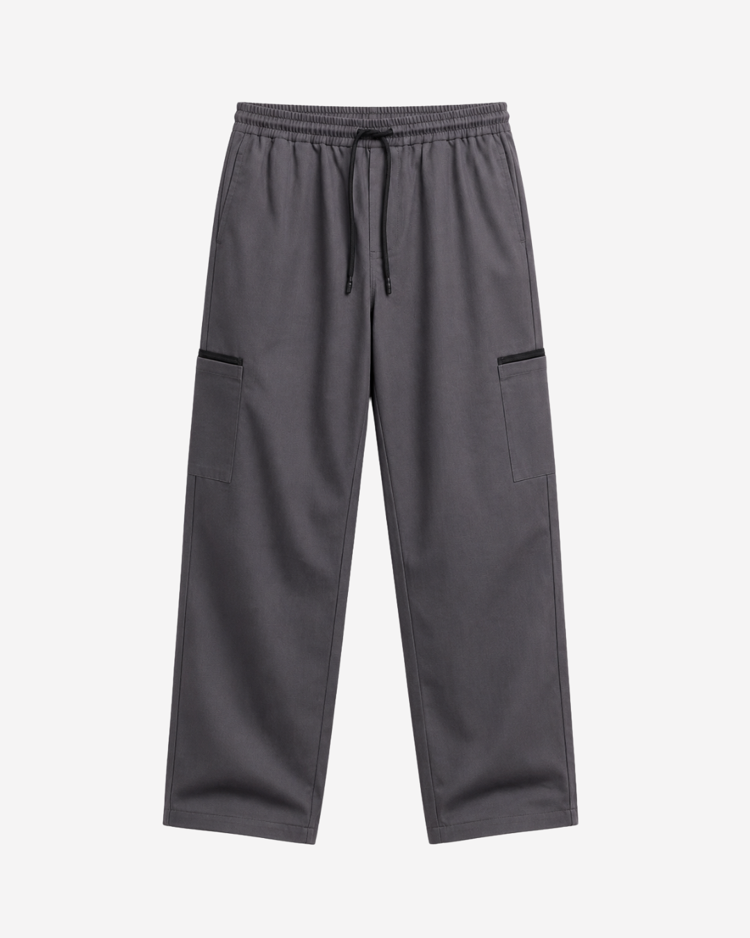 Men's Charcoal Grey Canvas Wide-Leg Cargo Trousers