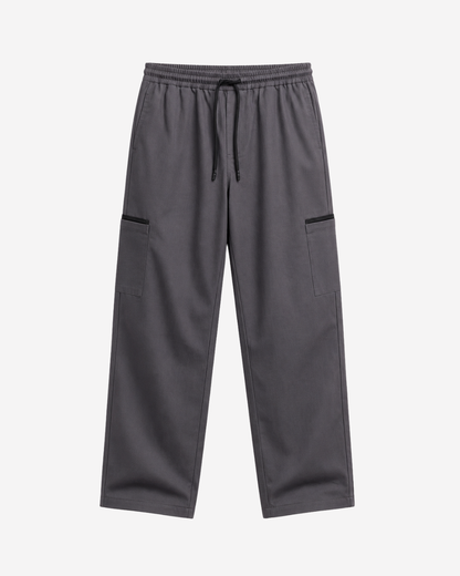 Men's Charcoal Grey Canvas Wide-Leg Cargo Trousers