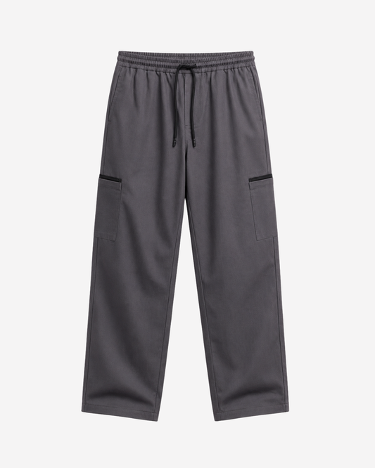 Men's Charcoal Grey Canvas Wide-Leg Cargo Trousers