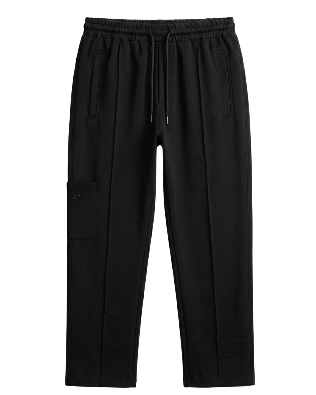 Women's Black Woven Terry Straight Fit  Stretchable Trouser