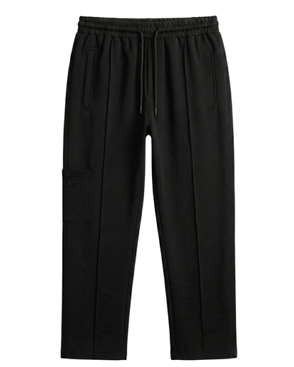 Women's Black Woven Terry Straight Fit  Stretchable Trouser