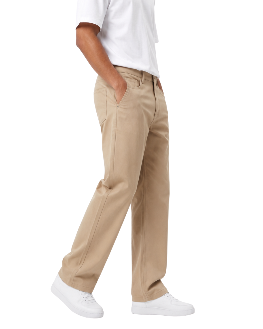 Men's Beige Twill Wide Leg Beggy Pant