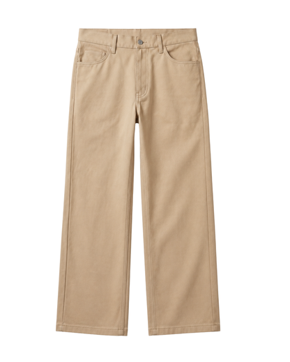 Women's Beigh Twill Wide Leg Beggy Pant