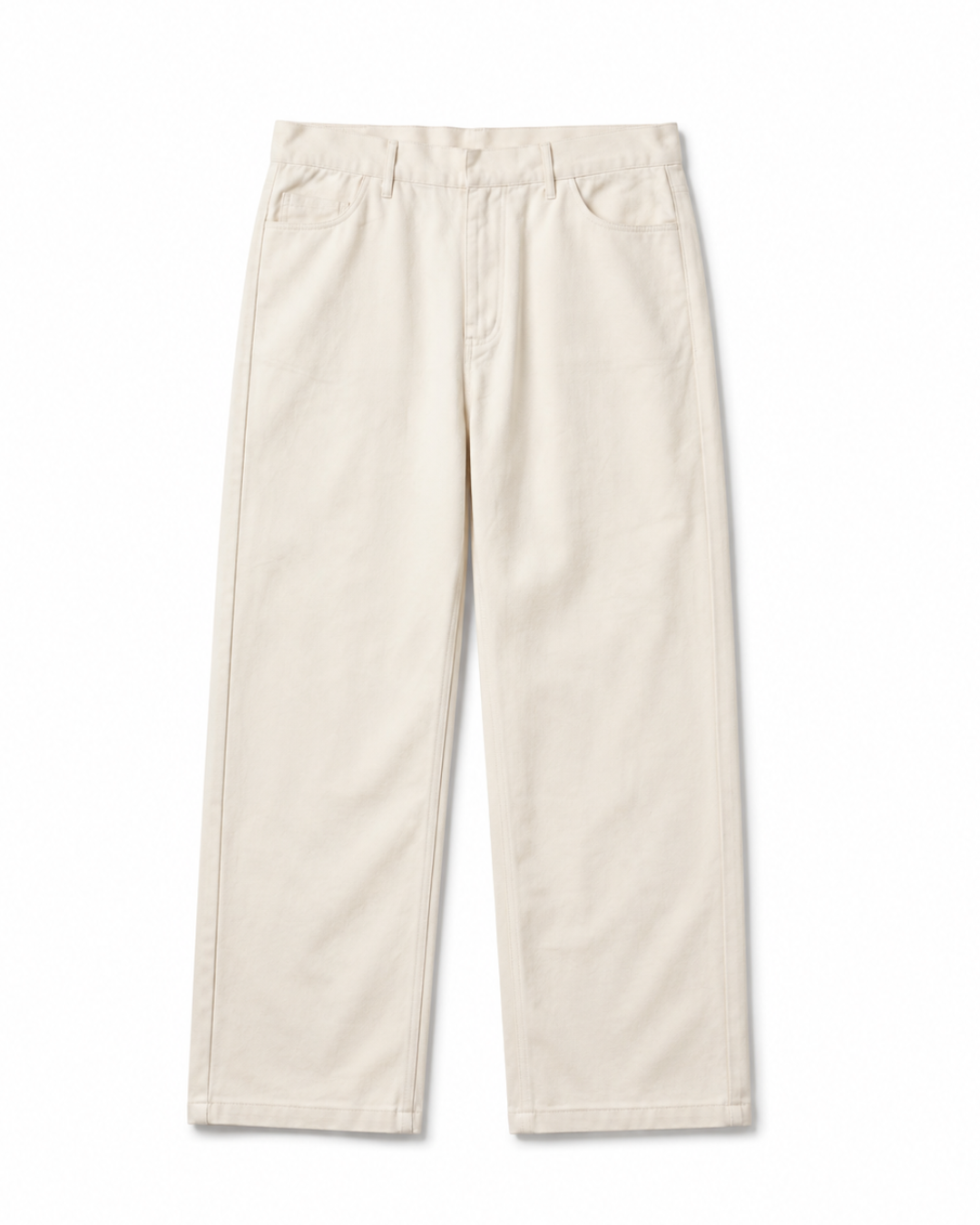 Men's Off White Twill Wide Leg Beggy Pant