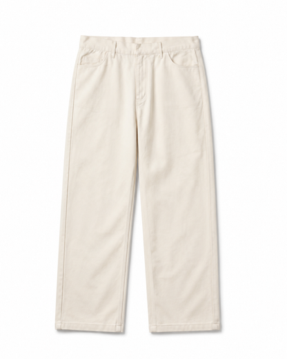 Women's Off White Twill Wide Leg Beggy Pant