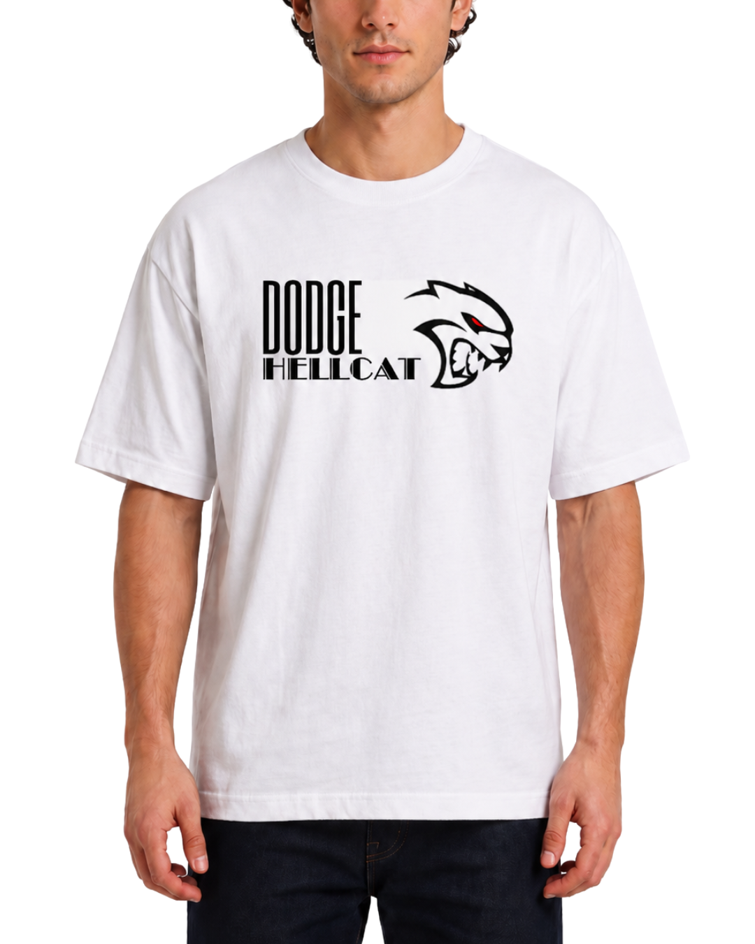 Men's Oversized Drop Shoulder Cotton T Shirt | Dodge Challenger SRT Hellcat