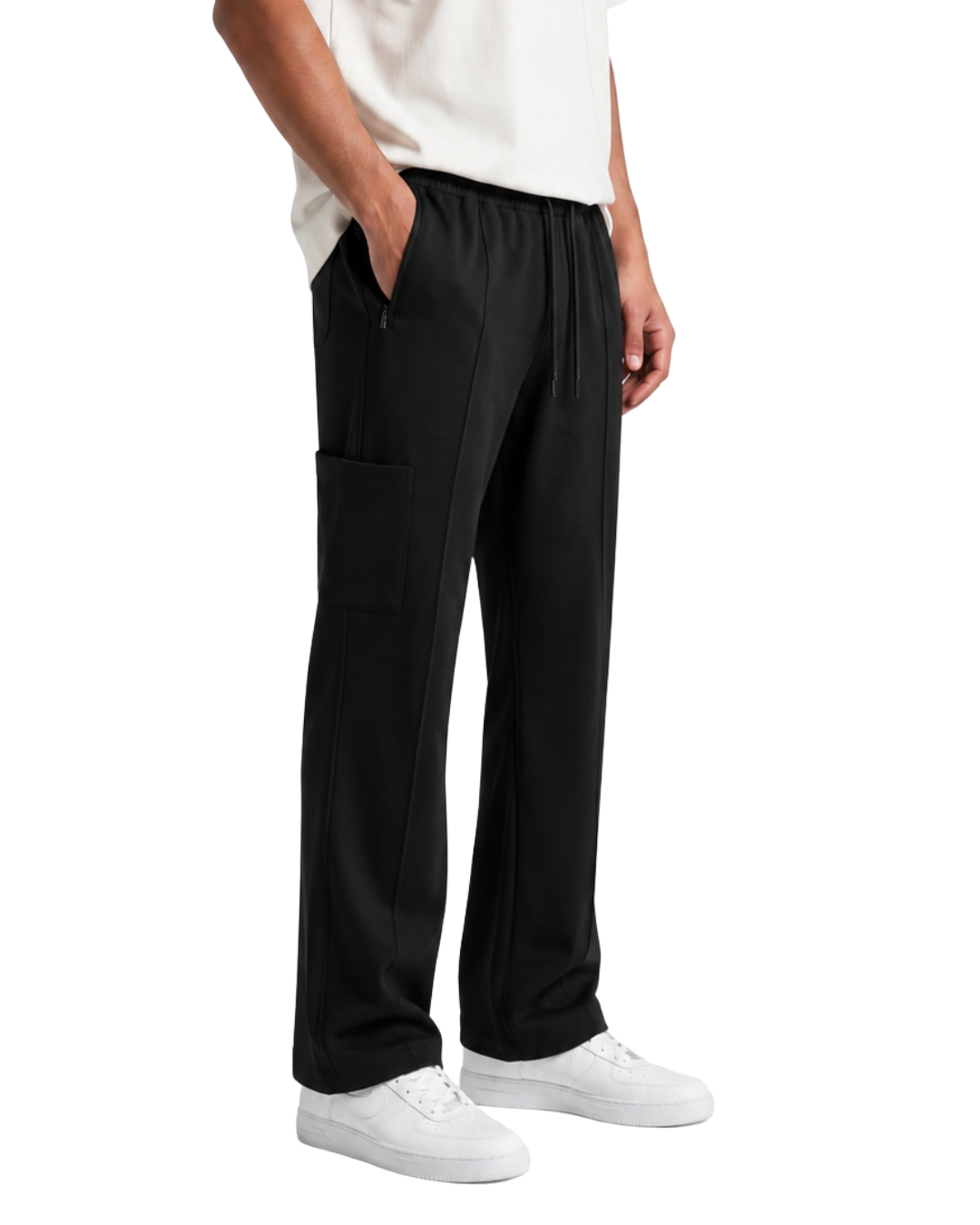 SoftFlex Black Premium Drawstring Straight Trousers