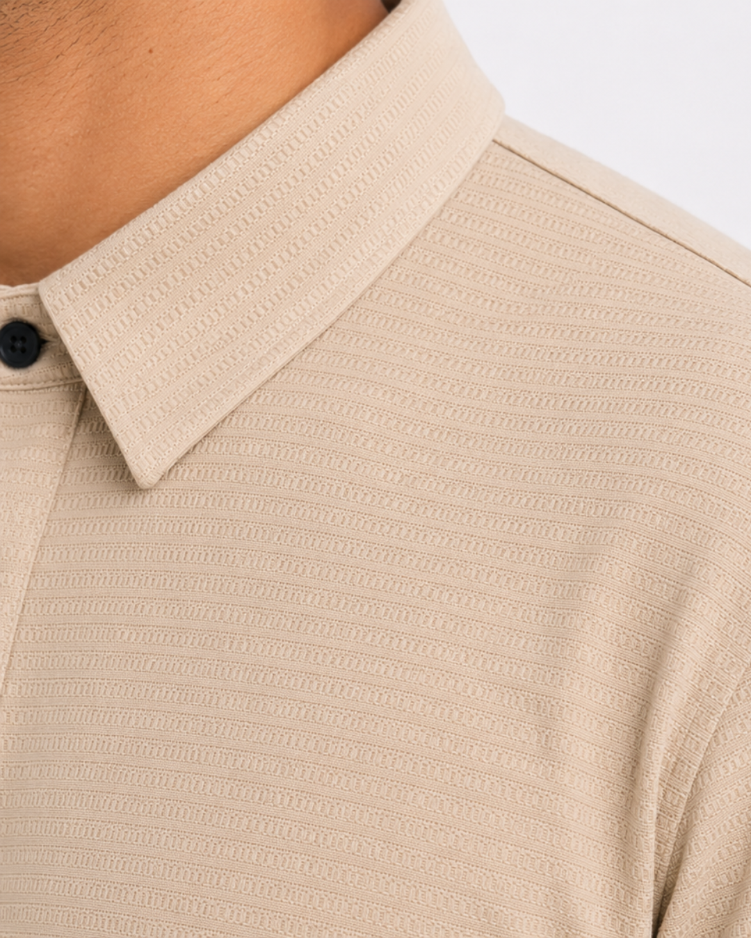 Men’s Premium Beige Ribbed Seam Less Polo Shirt