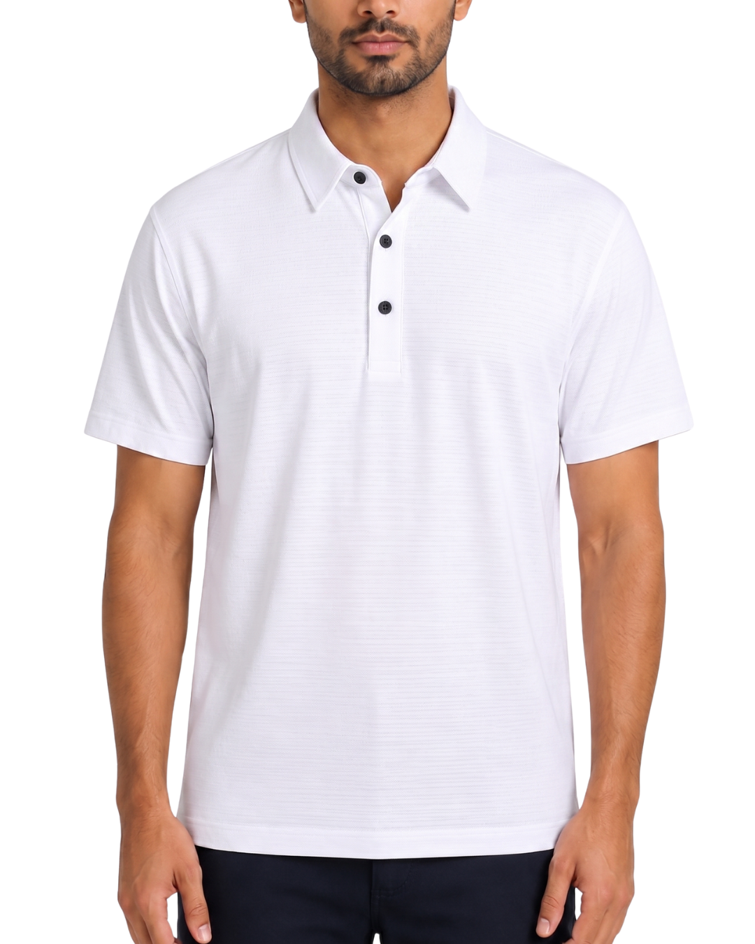 Men’s Premium milky White Ribbed Seam Less Polo Shirt