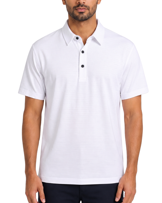 Men’s Premium milky White Ribbed Seam Less Polo Shirt