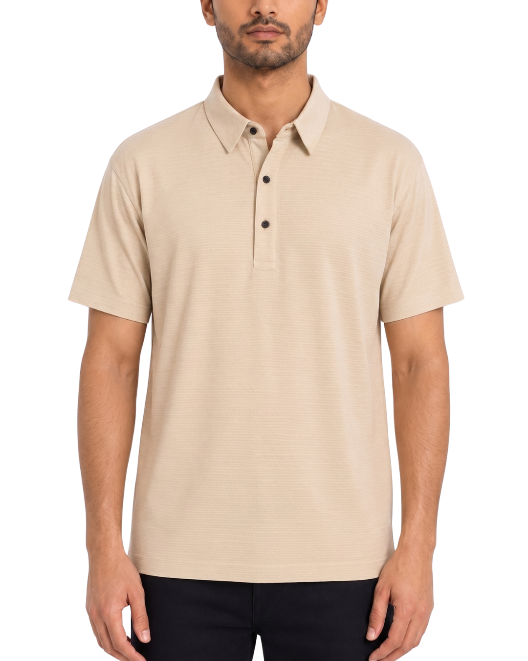 Men’s Premium Beige Ribbed Seam Less Polo Shirt