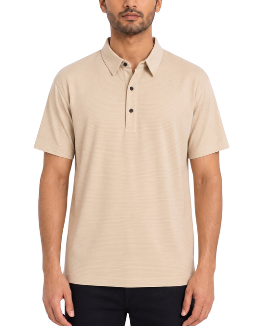Men’s Premium Beige Ribbed Seam Less Polo Shirt
