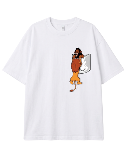 Women's Oversized Drop Shoulder Cotton T Shirt | Pocket Lion