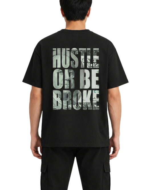 Men's Oversized Drop Shoulder Cotton T Shirt | Black Hustle or Be Broke