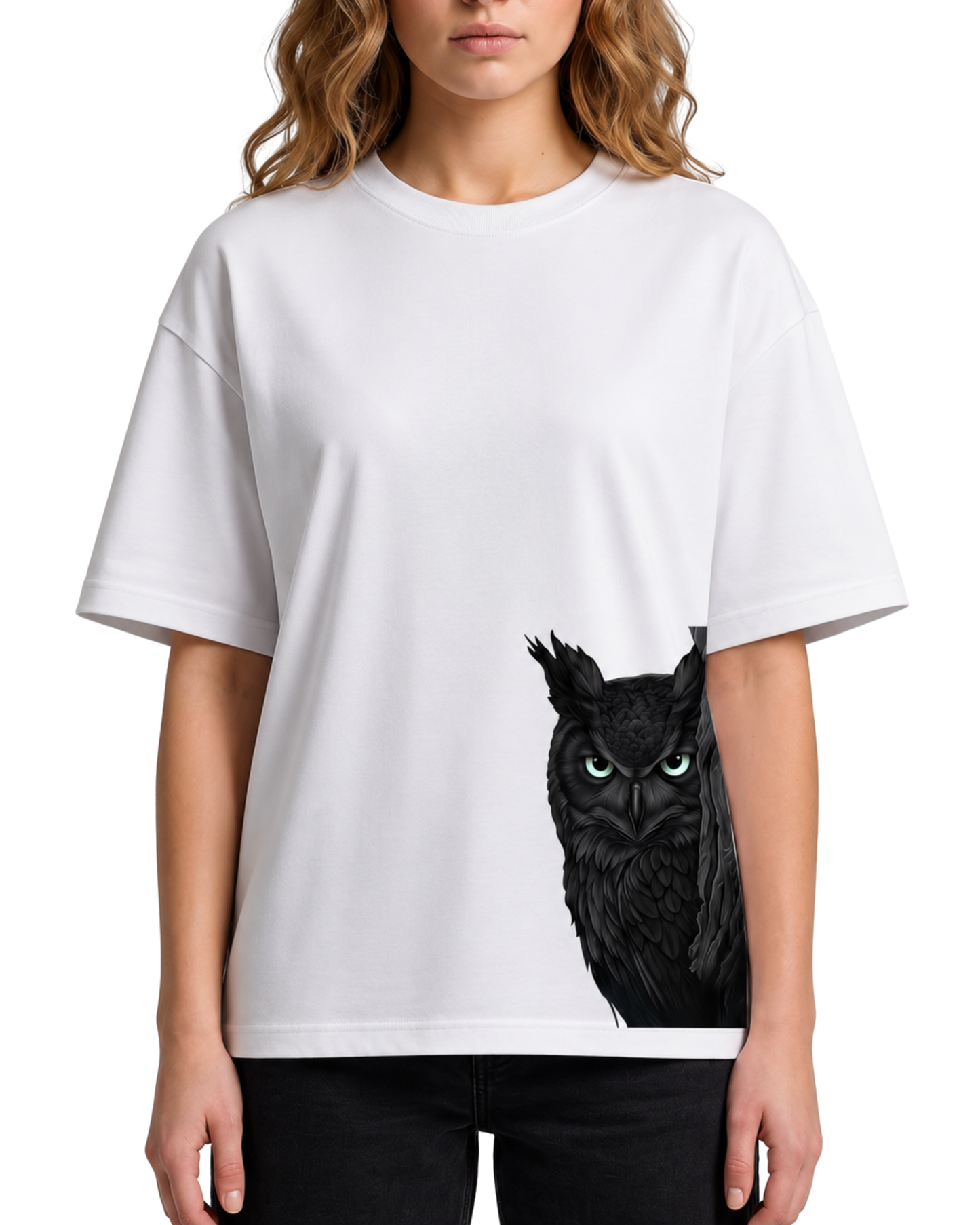 Women's Oversized Drop Shoulder Cotton T Shirt | Shadow Owl