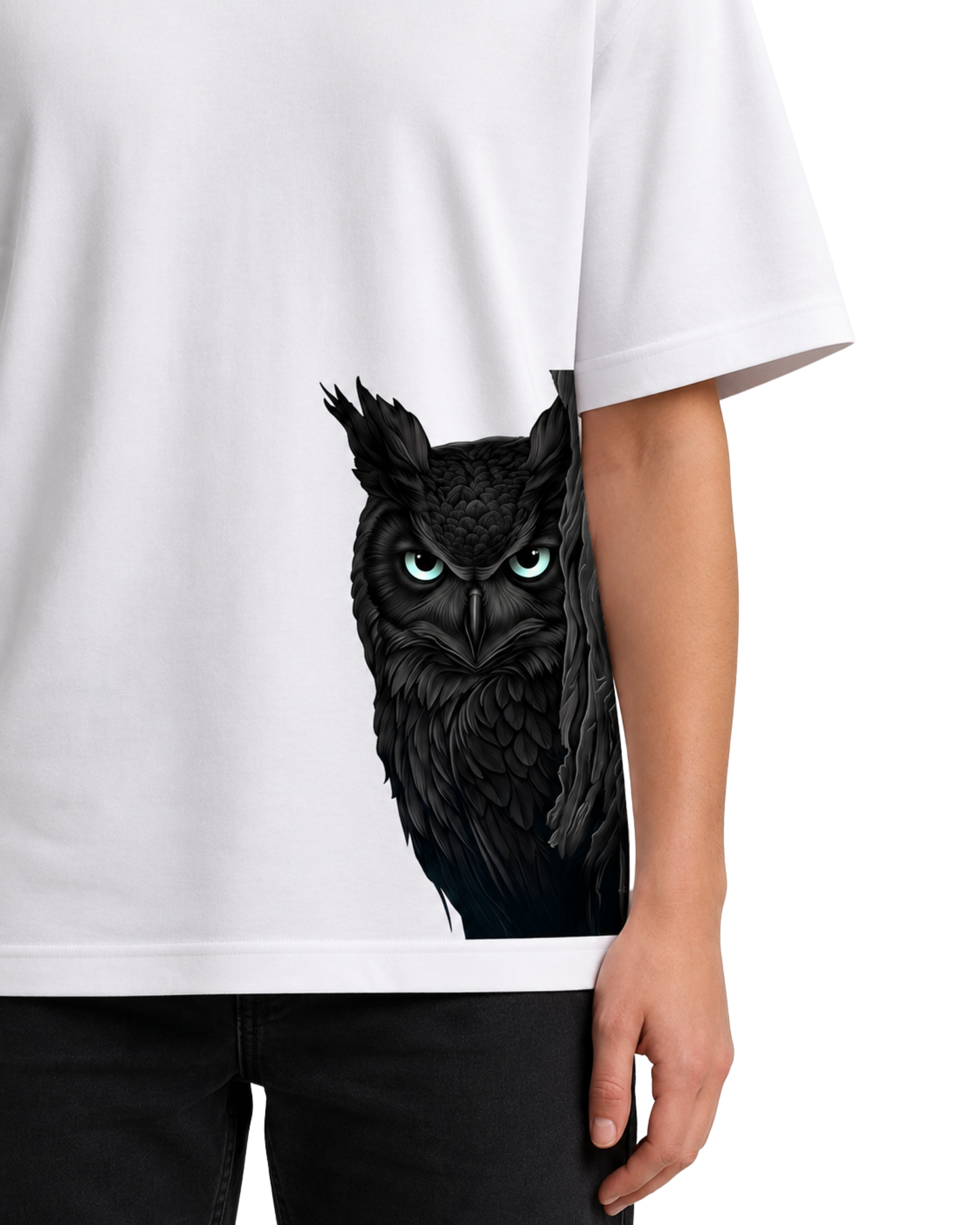 Women's Oversized Drop Shoulder Cotton T Shirt | Shadow Owl