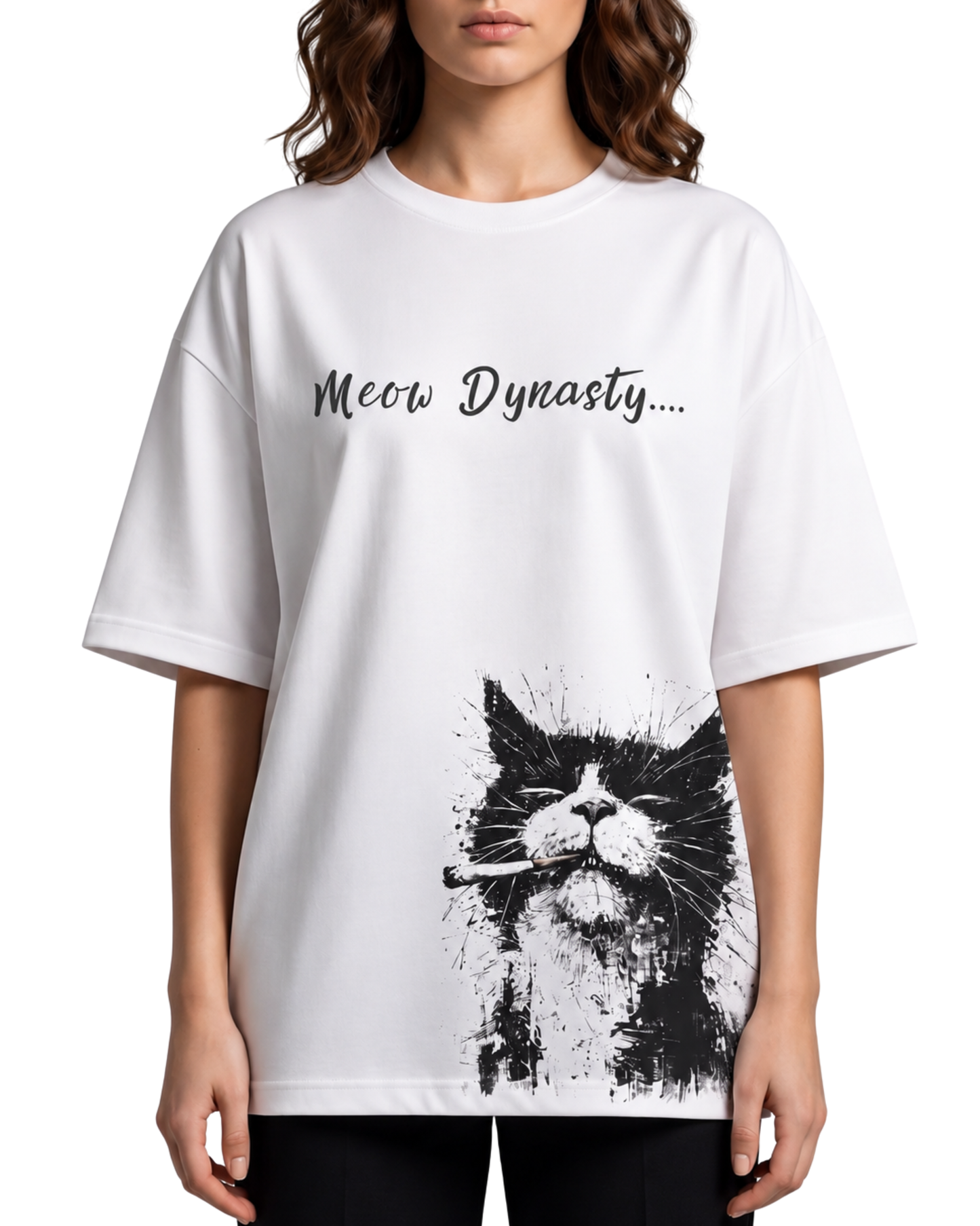 Women's Oversized Drop Shoulder Cotton T Shirt |  Artistic Cat