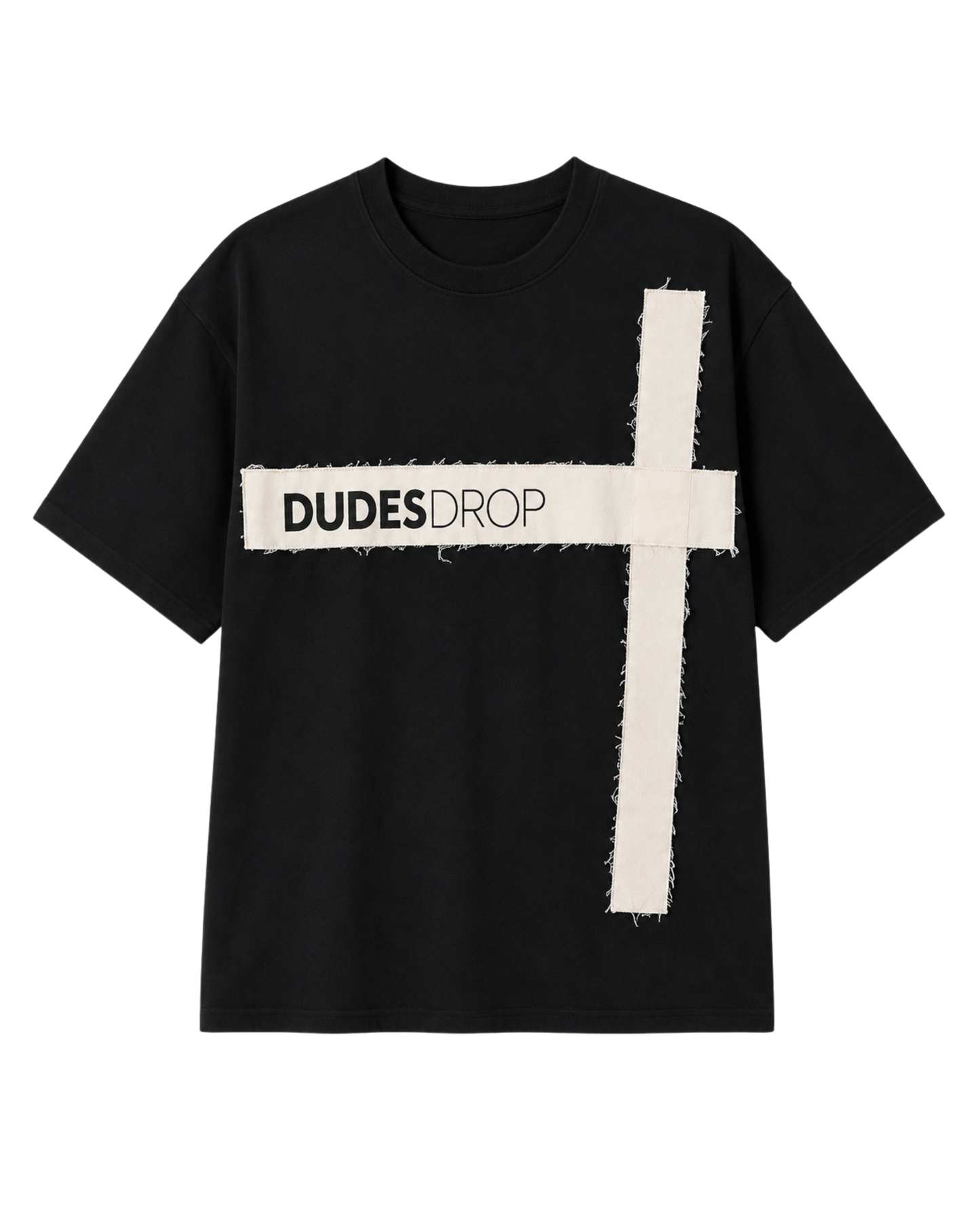 Men's Oversized Cross Patch Graphic Black T-Shirt