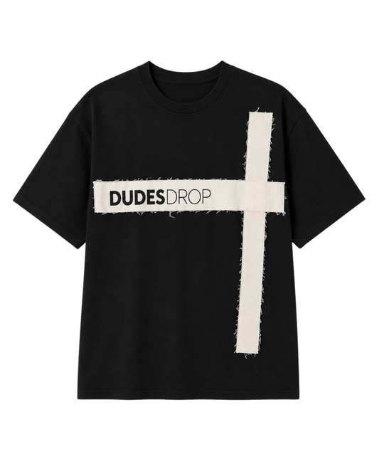 Men's Oversized Cross Patch Graphic Black T-Shirt