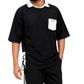 Black Oversized Drop Shoulder Layered Collar Graphic Tee