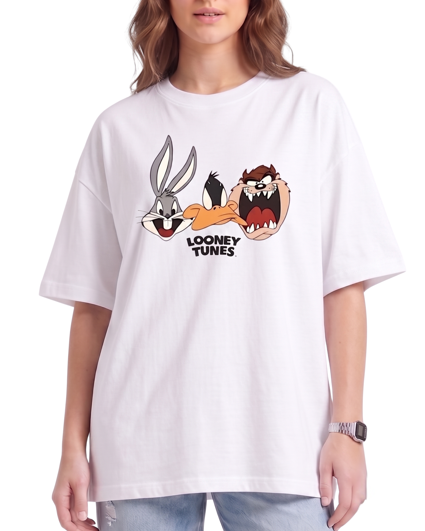 Women's Oversized Drop Shoulder Cotton T Shirt | Looney Tunes Print