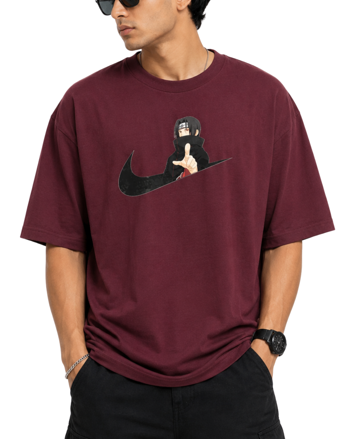Men's Oversized Drop Shoulder Cotton T Shirt | Itachi Uchiha Illusion