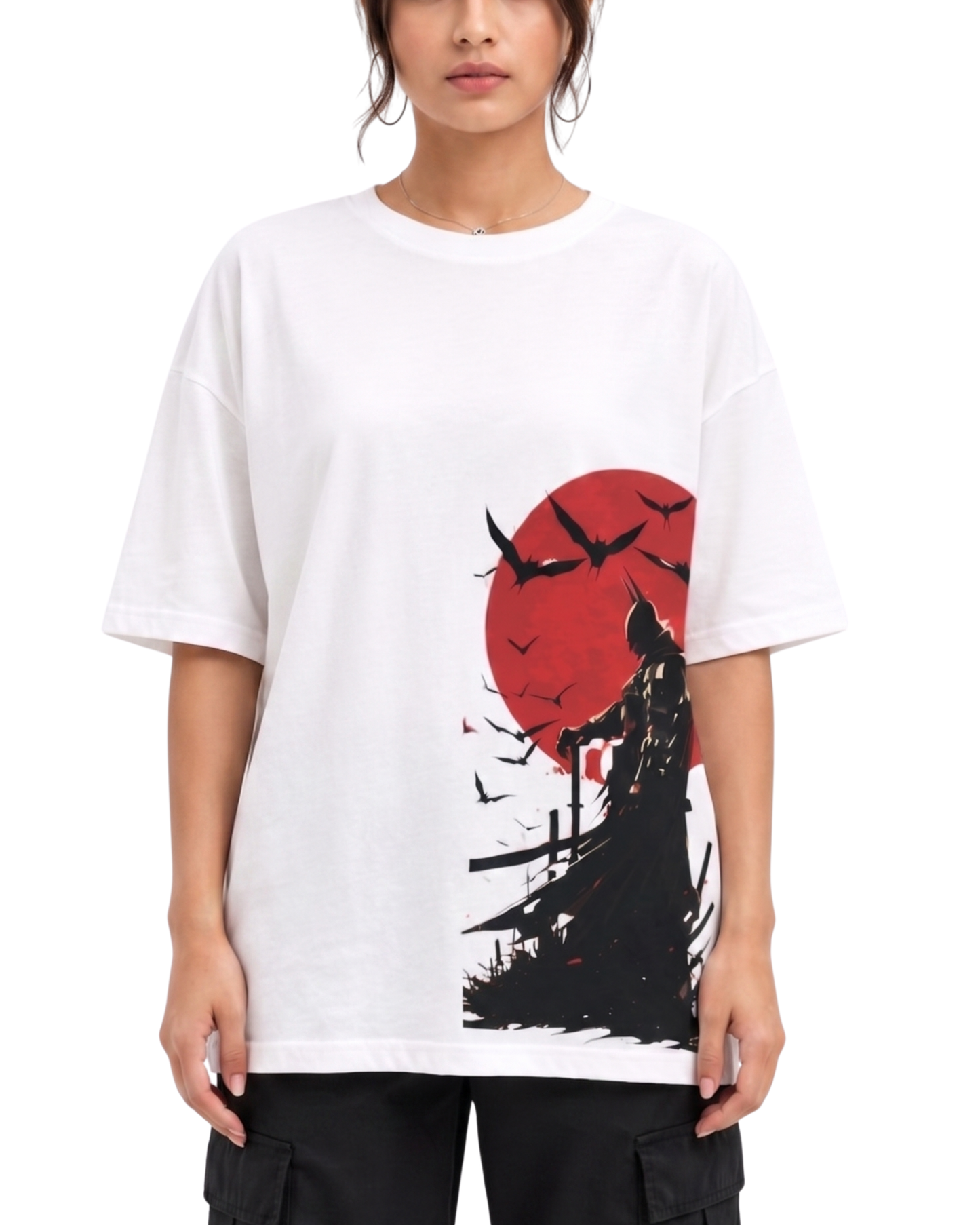 Women's Oversized Drop Shoulder Cotton T Shirt | Batman Crimson Moon