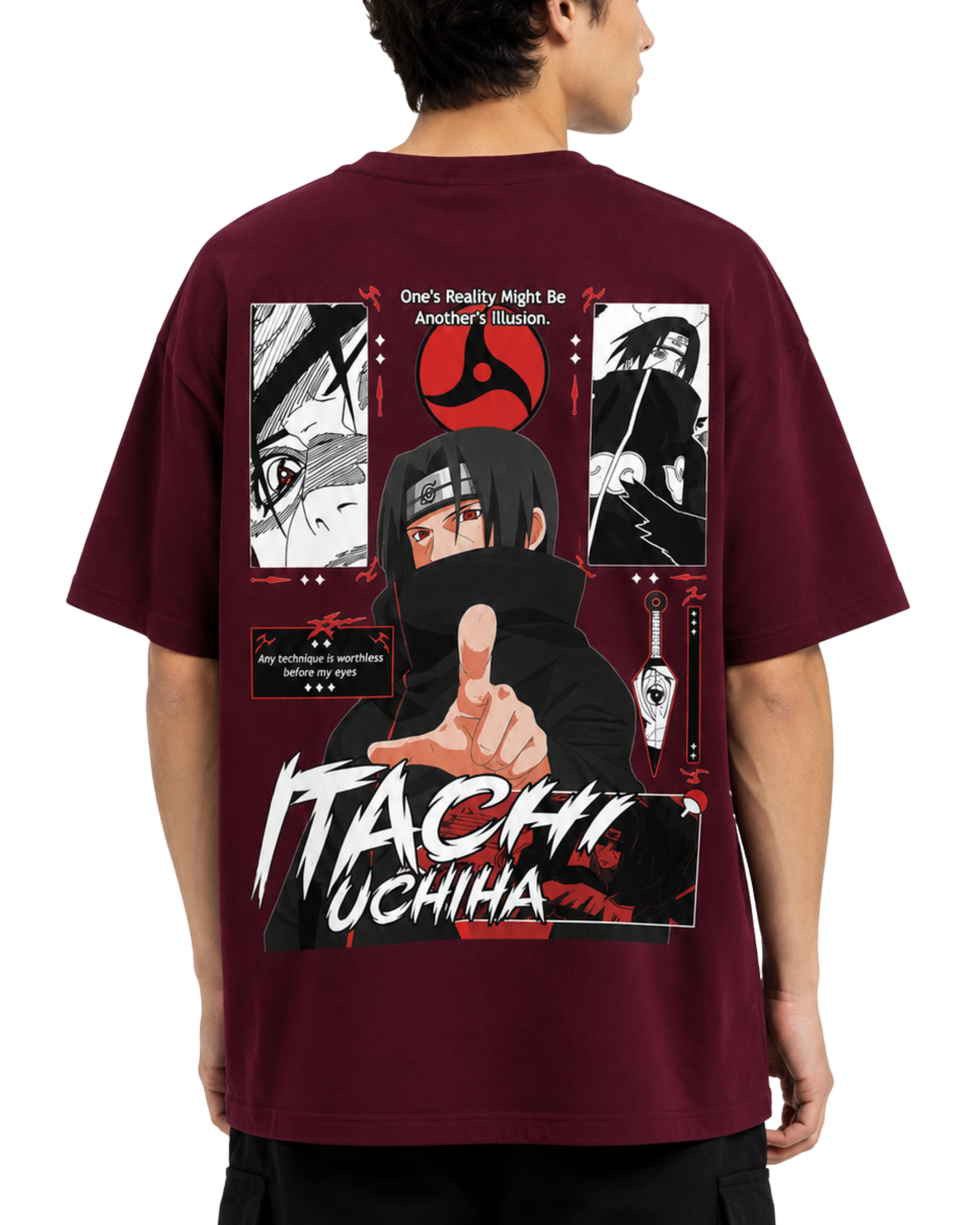 Men's Oversized Drop Shoulder Cotton T Shirt | Itachi Uchiha Illusion