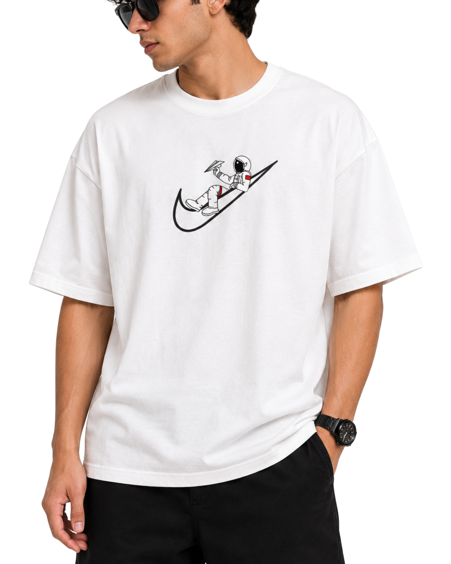 Men's Oversized Drop Shoulder Cotton T Shirt | Cosmic Spacewalker