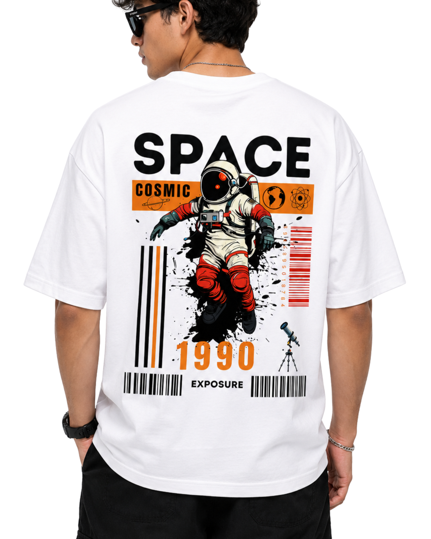 Men's Oversized Drop Shoulder Cotton T Shirt | Cosmic Spacewalker