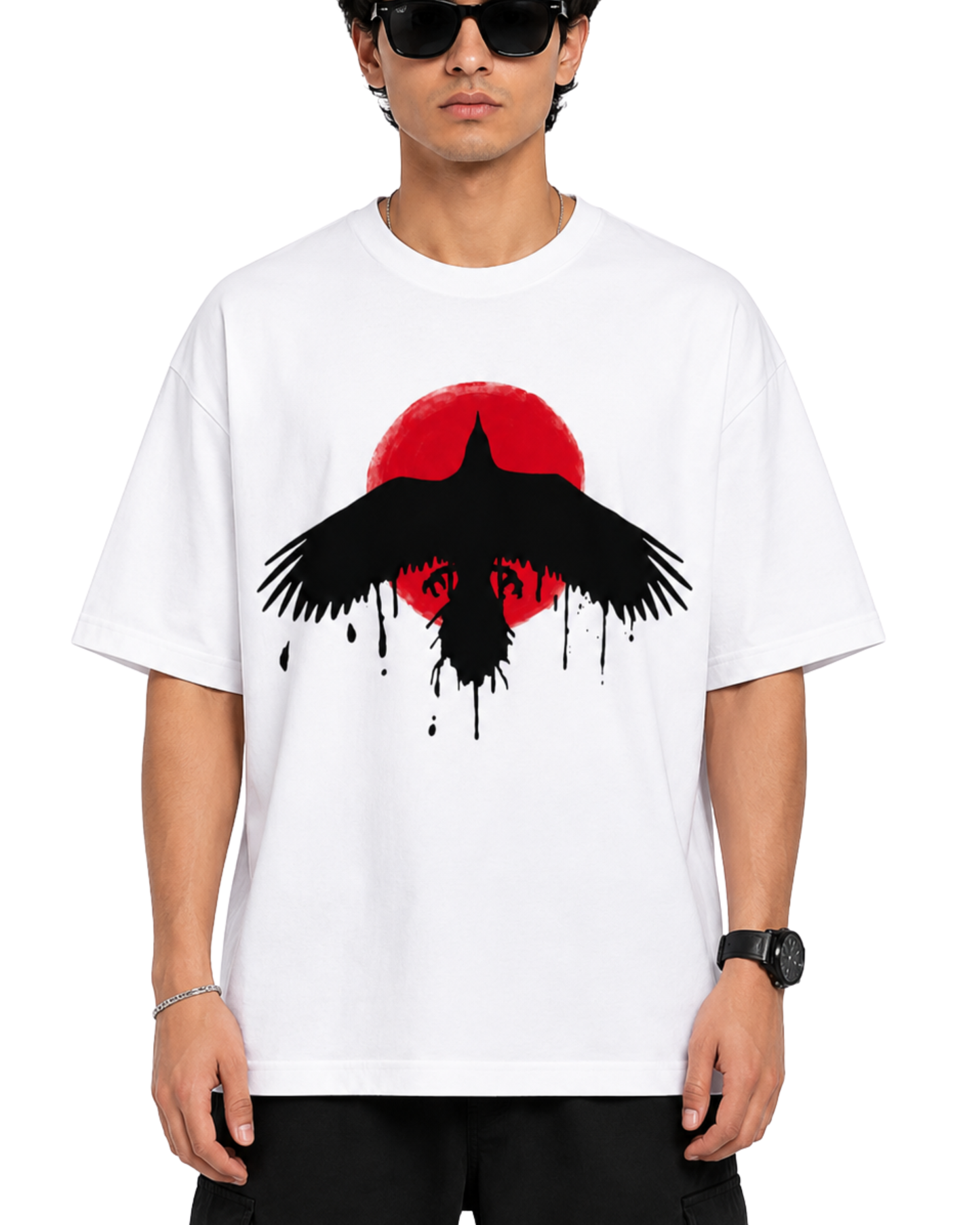 Men's Oversized Drop Shoulder Cotton T Shirt | Crimson Raven Eclipse