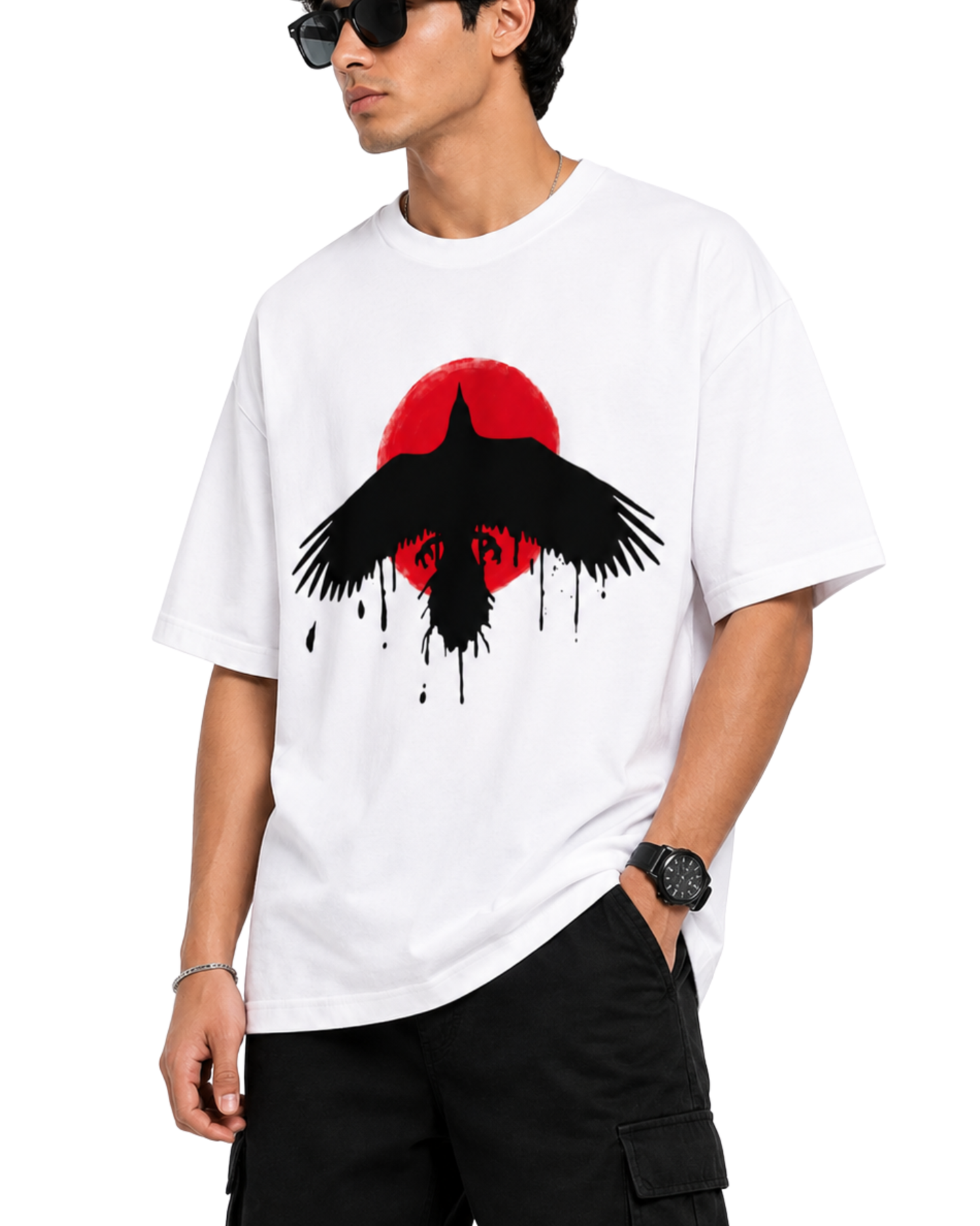 Men's Oversized Drop Shoulder Cotton T Shirt | Crimson Raven Eclipse